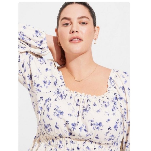 NWT TORRID Rayon Slub Waist Detail Blouson Sleeved Blouse in Floral White 2X - Picture 5 of 11